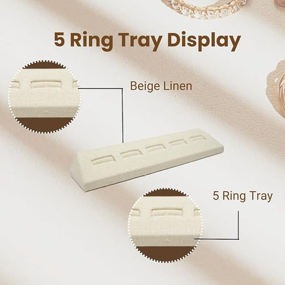 Novel Box 5-Slot Beige Linen Rings/Earrings/Cufflinks Holder Tray 8.12x1.75x1 - Image 3