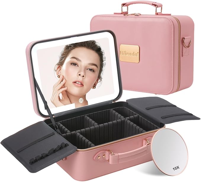 Mocado Travel Makeup Bag with LED Lighted Mirror, Makeup Case with 3 Color by Mocado