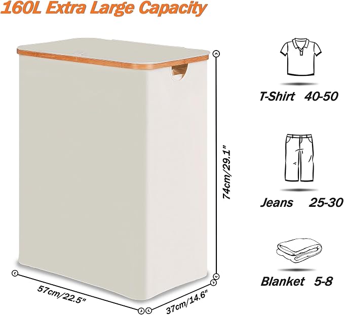 efluky Laundry Hamper with Lid, Trio Laundry Hamper with 3 Removable Bags - Image 2