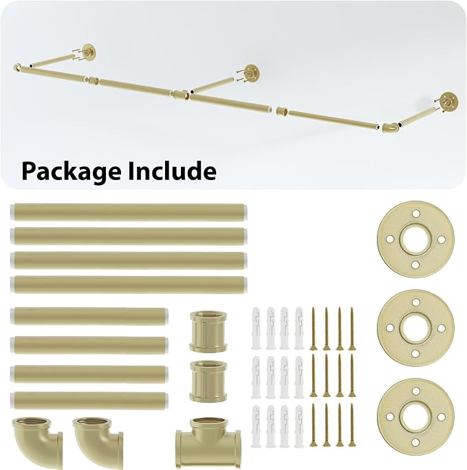 Wall Mounted Clothes Rack, Heavy Duty Gold Garment Rack Bar, Dressing Room - Image 7