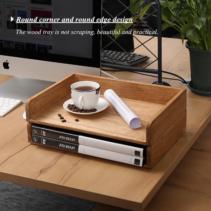 Wood Stackable Paper Trays for Office Supplies and Accessories - Image 2