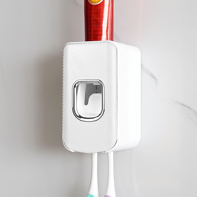 2 Slot Plastic Toothbrush Holder and Toothpaste Dispenser Wall Mounted by LUEXBOX