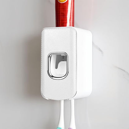 2 Slot Plastic Toothbrush Holder and Toothpaste Dispenser Wall Mounted by LUEXBOX