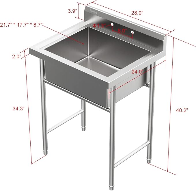 VINGLI Upgraded 28" Free Standing 304 Stainless Steel Utility Sinks - Image 5