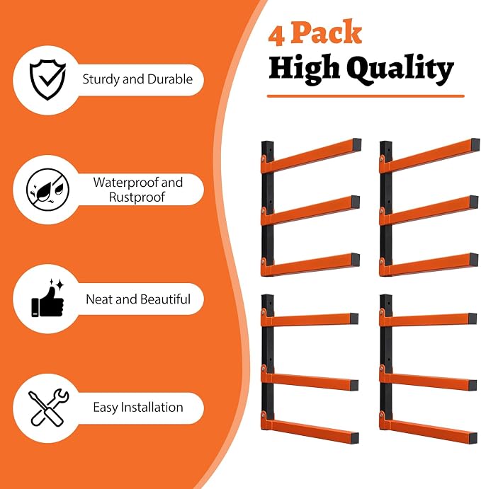HOME RIGHT 4 Pack Lumber Rack, Wood Organizer and Lumber Storage Rack Wall Mount - Image 3