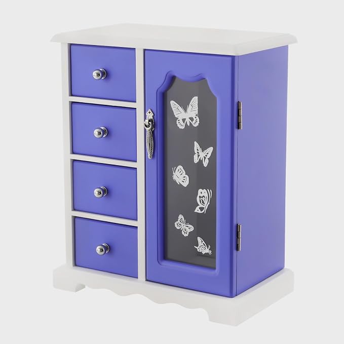 Purple Modern Jewelry Box with 4 Drawers, 360°Rotating Hook and Built-In Mirror by Unknown