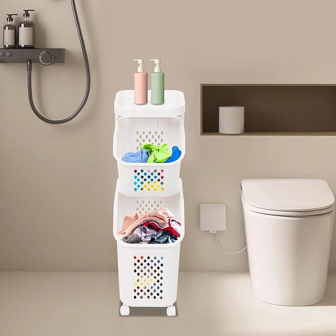 2 Tier Laundry Basket Holder, Utility Laundry Basket - Image 7