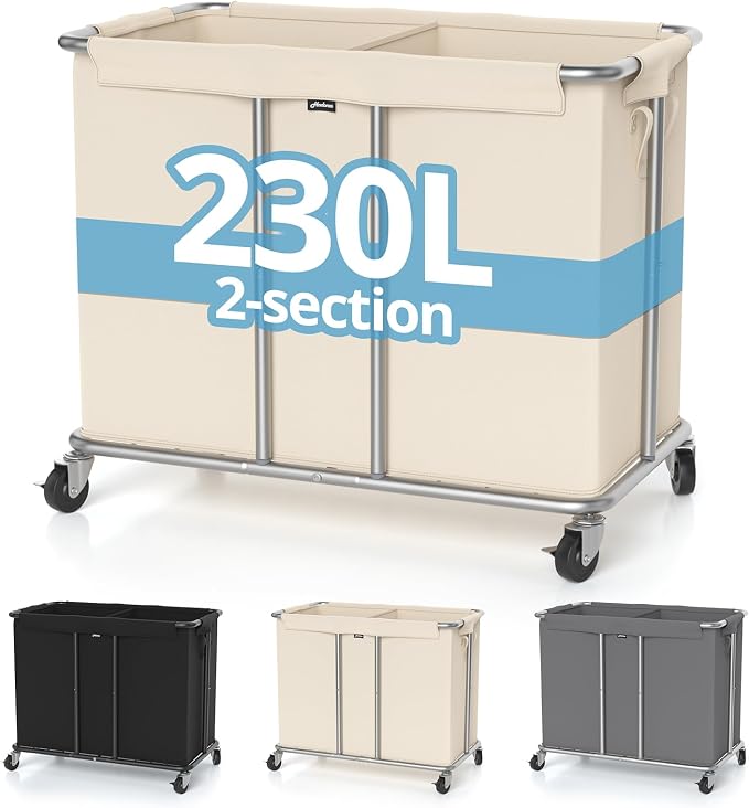 Hodonas 230L Rolling Laundry Hamper, 2-Section Laundry Basket - Image 9