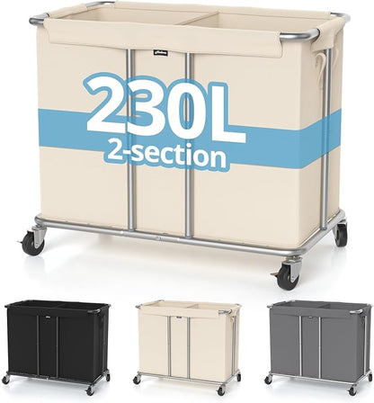 Hodonas 230L Rolling Laundry Hamper, 2-Section Laundry Basket - Image 9