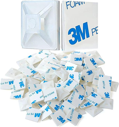 XHF 100 PCS 1.1" White Self Adhesive Cable Zip Tie Mounts Wire Cable Clips by XHF
