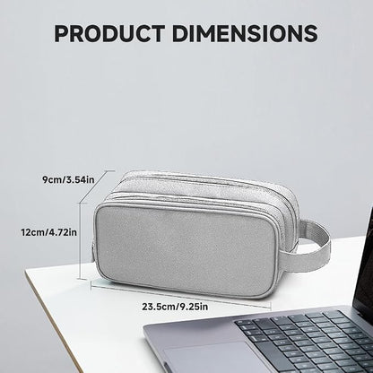 Teskyer Double Layer Cable Organizer Bag, Travel Tech Pouch, Light Grey | - Image 2