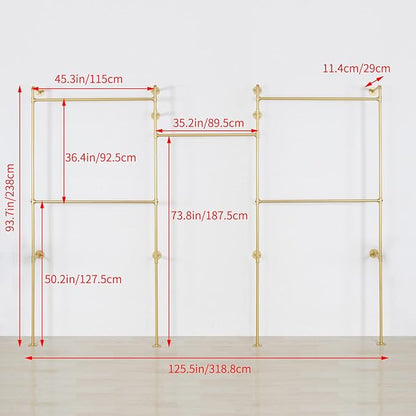 Industrial Pipe Clothing Rack Wall Mounted 5 Hanging Rods Garment Bar, Heavy - Image 3