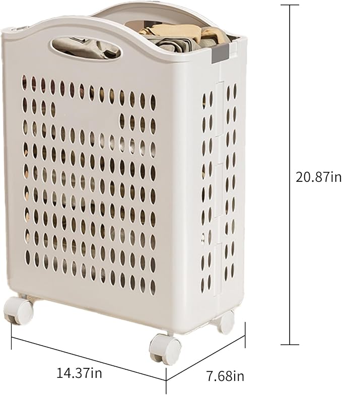 Rolling Laundry Hamper with Wheels - 14W×7.5D×21H Ventilated Plastic Laundry - Image 2