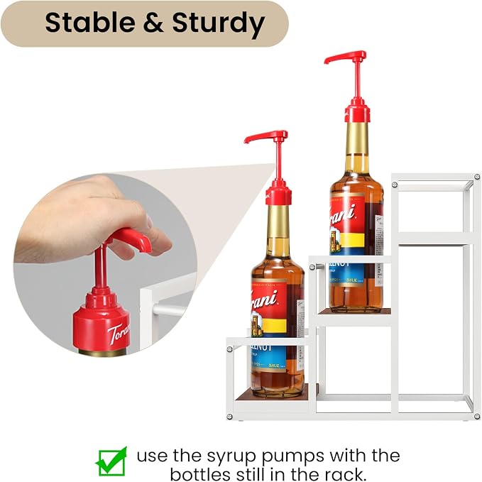 THYGIFTREE Coffee Syrup Rack Organizer 3-Tier 12 Syrup Bottles Holder Stand - Image 5