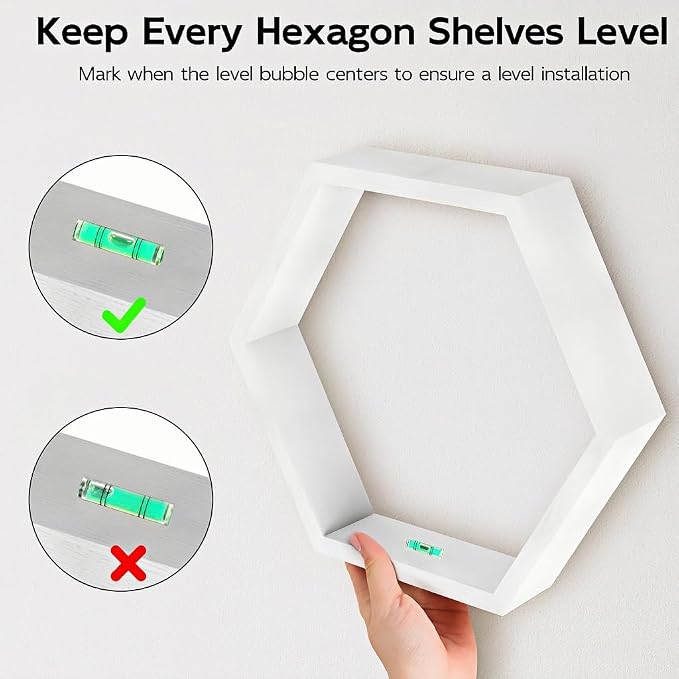 CADUKE Hexagon Floating Shelves Set of 3, Modern Honeycomb Floating Hanging - Image 5