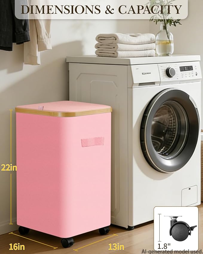 Laundry Hamper with Wheels, 75L Large Clothes Hamper with Removable Inner Bag - Image 2