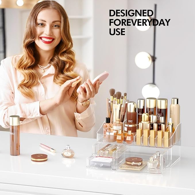 Makeup Organizer for Vanity, Acrylic Large Desk Organizer - Image 6