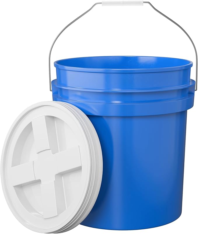 5-Gallon Blue Bucket Pail with Gamma Seal Screw on Airtight Lid, Metal Handles by EconoHome