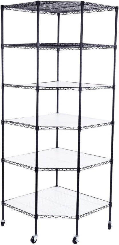 6 Tiers Polygonal Corner Shelf, Metal Storage Standing Rack w/Wheels, Wire by WEIGLOBAL