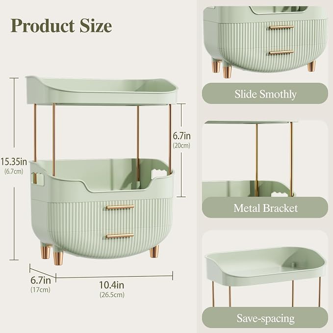 4-Tier Makeup Organizer Bathroom Countertop Storage Green | Versatile Storage - Image 3