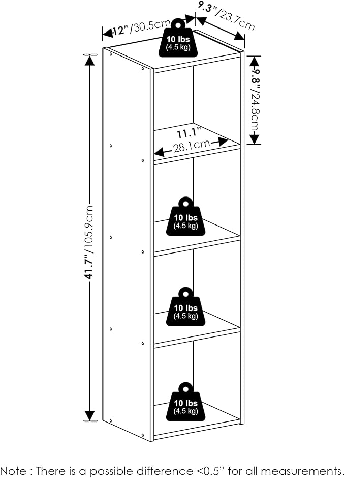 Furinno PASIR Book Shelf, 4-Tier Modern Bookshelf, Open Shelves Bookcase 9 x 12 - Image 3