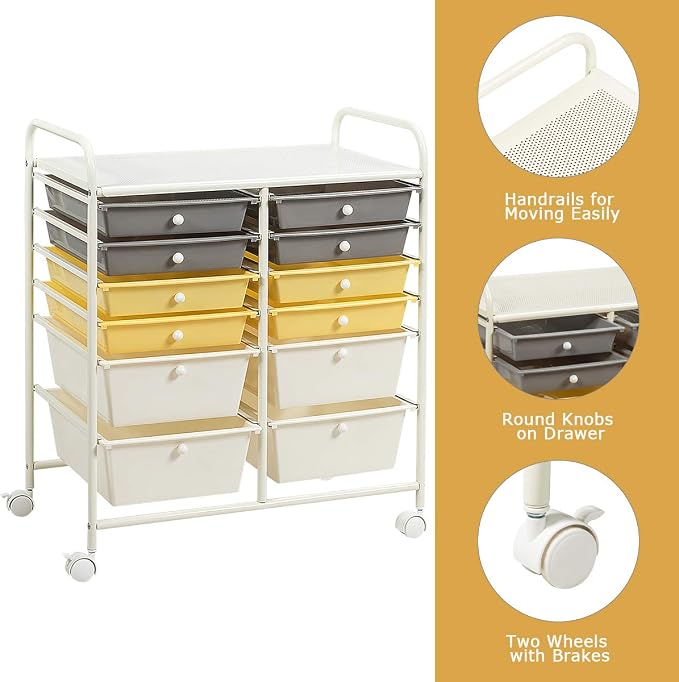 Giantex 12 Drawer Rolling Storage Cart Tools Scrapbook Paper Office School - Image 8