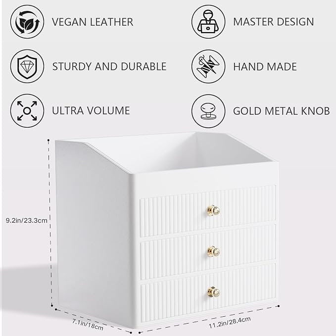 Office Accessories, Begie White Vegan Leather Office Supplies - Image 4