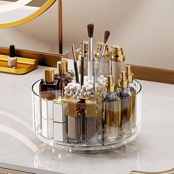 LINFIDITE 360 Rotating Makeup Organizer Clear Cosmetic Storage Holder Tray by LINFIDITE