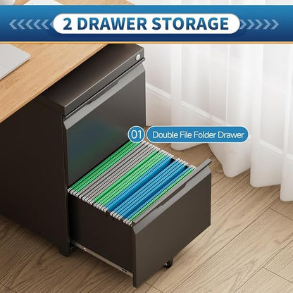 2 Drawer File Cabinet with Lock, Rolling Vertical File Cabinets - Image 8