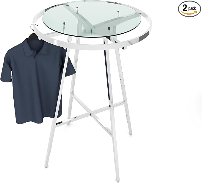 Econoco Folding Round Garment Rack, Adjustable Height Retail Display, Chrome by Econoco