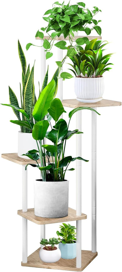 5 Tier Plant Stand Indoor, Thickened Metal Wood Corner Plant Shelf Stands by YOCOMEY