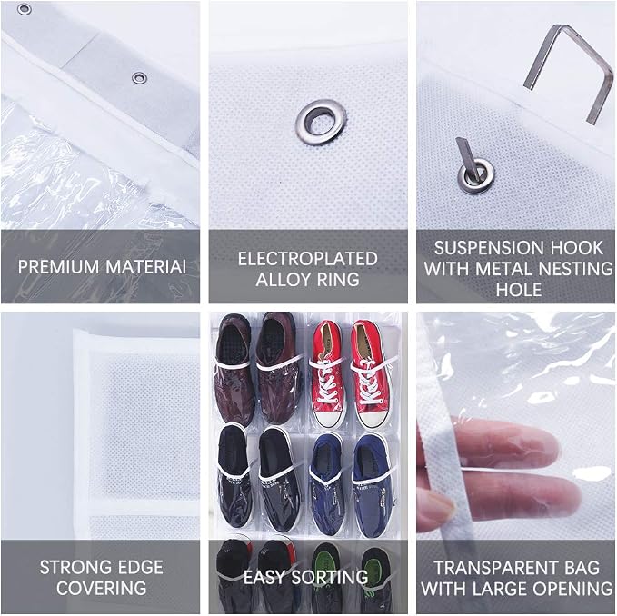 24-Pocket Over-The-Door Shoe Organiser, Folding Hanging Organiser - Image 5