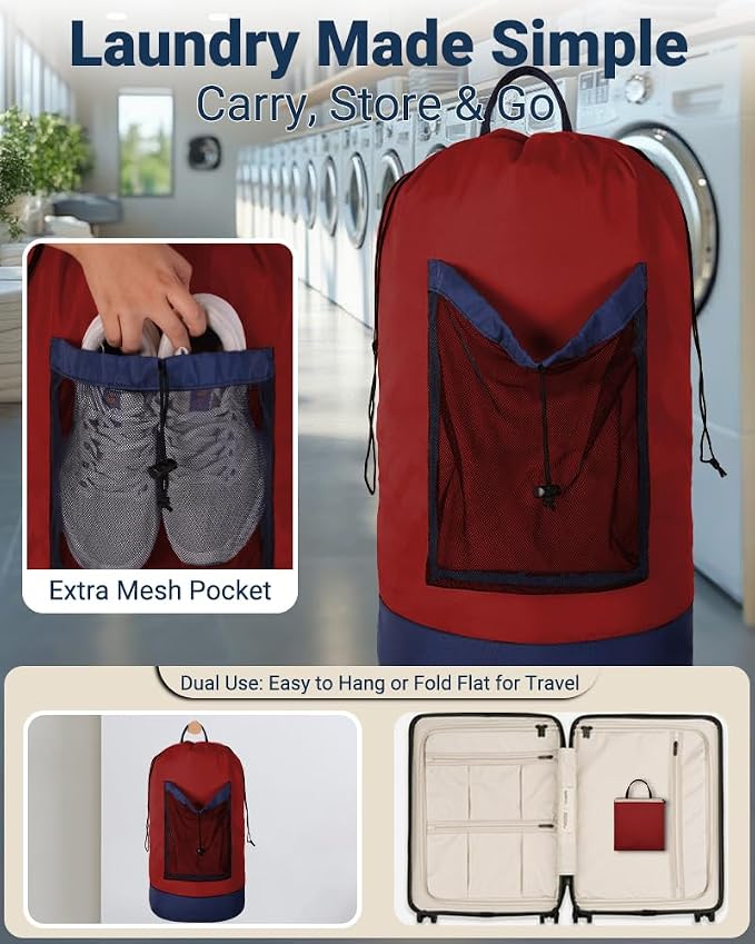 Laundry Bag with Shoulder Straps and Mesh Pocket Laundry Backpack Large - Image 3