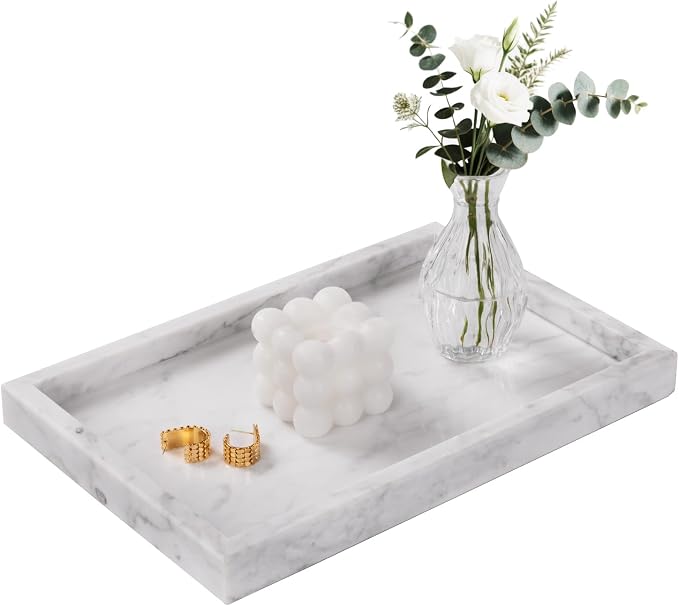 Marble Bathroom Tray for Countertop & Home Decor, Natural Decorative Marble by Homaura