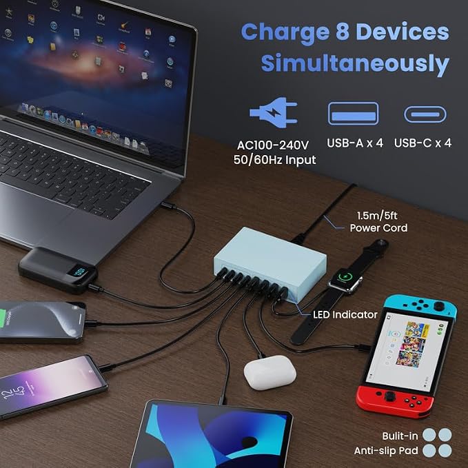200W USB C Charger Block, 8-in-1 GaN III USB C Fast Charging Station Hub - Image 5