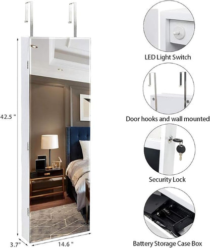 8 LEDs Mirror Jewelry Armoire, Wall Mounted Jewelry Cabinet - Image 6