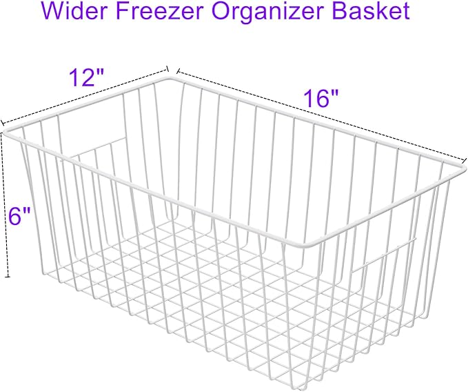 16Lx12W inch Wider Freezer Storage Organizer Baskets Container, Deep Metal Wire - Image 6