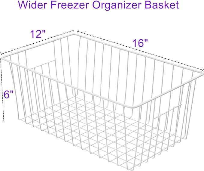 16Lx12Wx6H inch Wider Freezer Organizer Baskets Container, Refrigerator Metal - Image 2