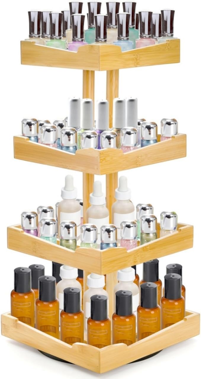 ZAVOOS Nail Polish Organizer, 4 Tier Bamboo Stand Essential Oil Display Rack by YouroasisForallofusCreatingsharedcomfortforeveryhome