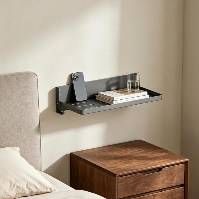 Small Folding Metal Shelf with Hooks, Fold-up Wall Shelf, 6 Hooks, Drop Down - Image 6