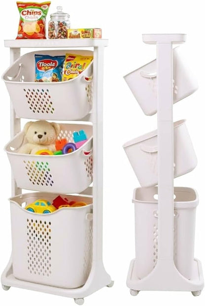 Japard 18 Gal Rolling Laundry Hamper Ultra Slim, Vertical 3 Sorter Cart by Japard