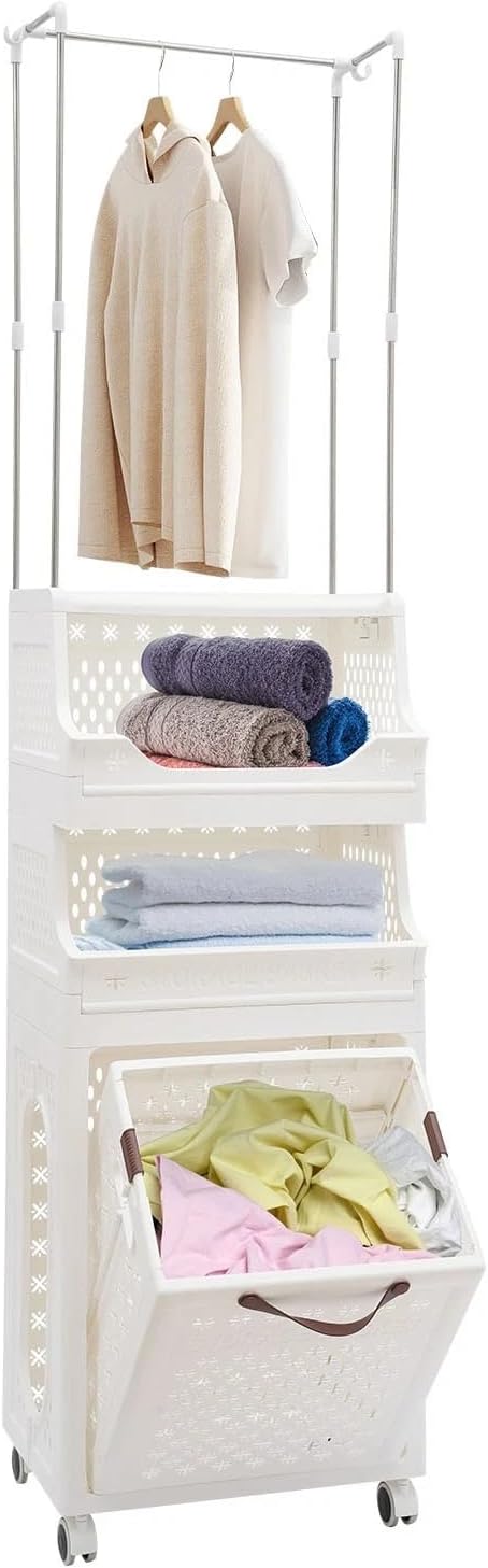 Laundry Hamper Cart, 4 Tiers Laundry Hamper Trolley, Laundry Basket, Rolling by Eypkaol