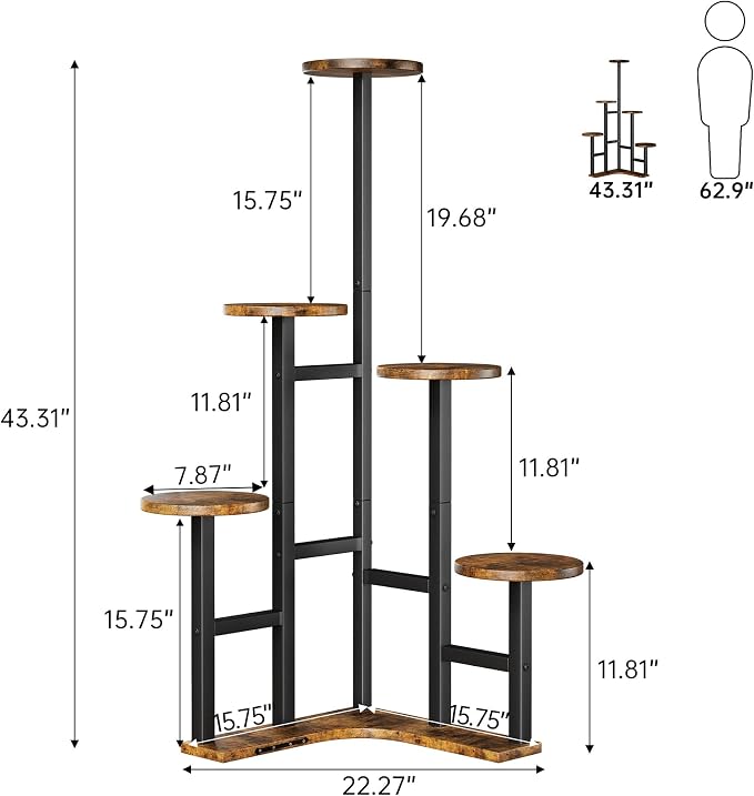 Yzosvki Corner Plant Stand Indoor, 6 Tiered Corner Plant Shelf Flower Stand - Image 3