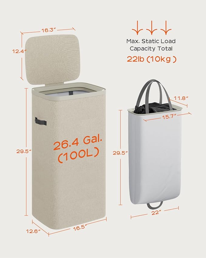 CASAMAYA Laundry Basket with Lid, Laundry Hamper 100L, collapsible Laundry - Image 5