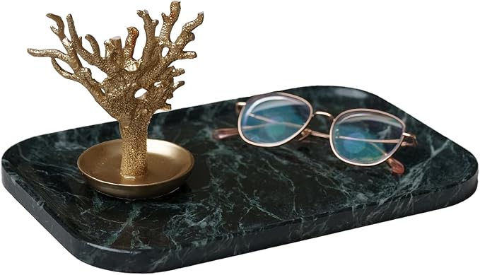 Natural Green Marble Tray 11.8"x7.8"x0.6" | Bathroom Vanity Organizer & Kitchen by Unknown