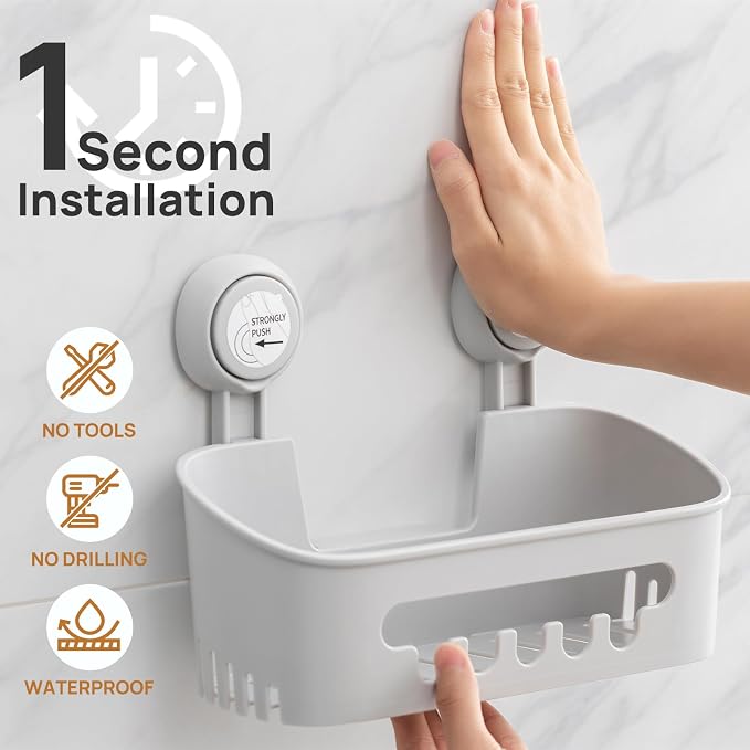 LEVERLOC Shower Caddy Suction Cup Set Shower Organizer & Soap Holder & - Image 2