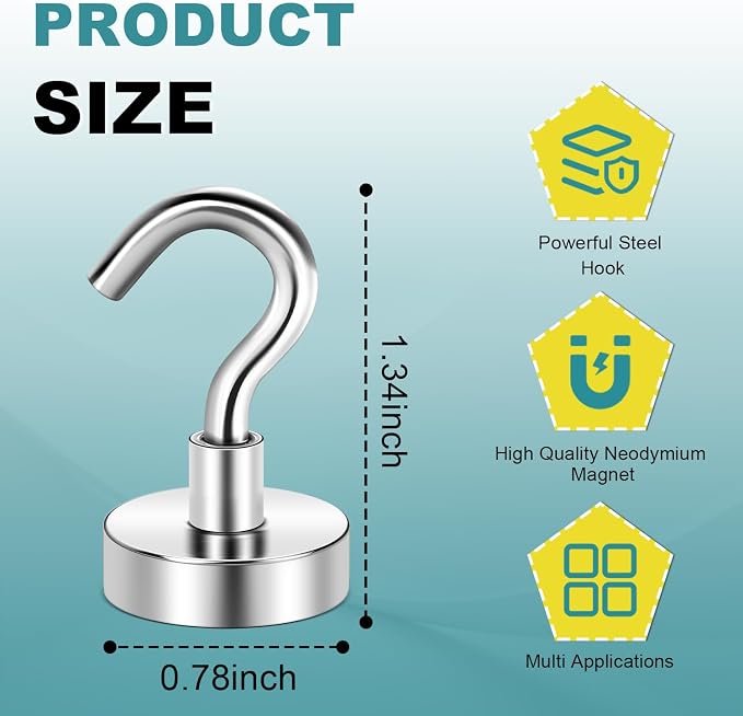 E BAVITE Heavy Duty Magnetic Hooks, 50 LBS Strong Neodymium Magnet Hook | - Image 4