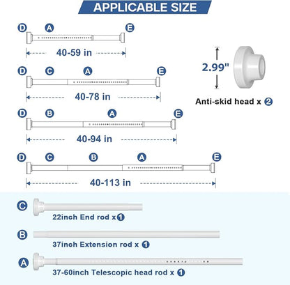 Long Tension Curtain Rod 40-113inch White Shower Curtain Rods no Drilling - Image 2