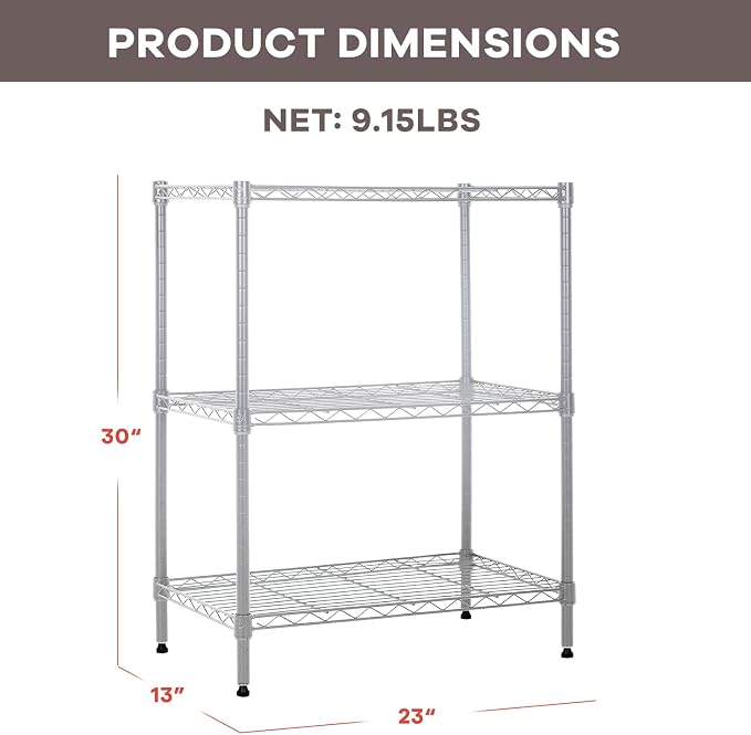 NChanmar 3-Tier Wire Shelving Unit Storage Shelves Shelf Organizer 30"x23"x12" - Image 2