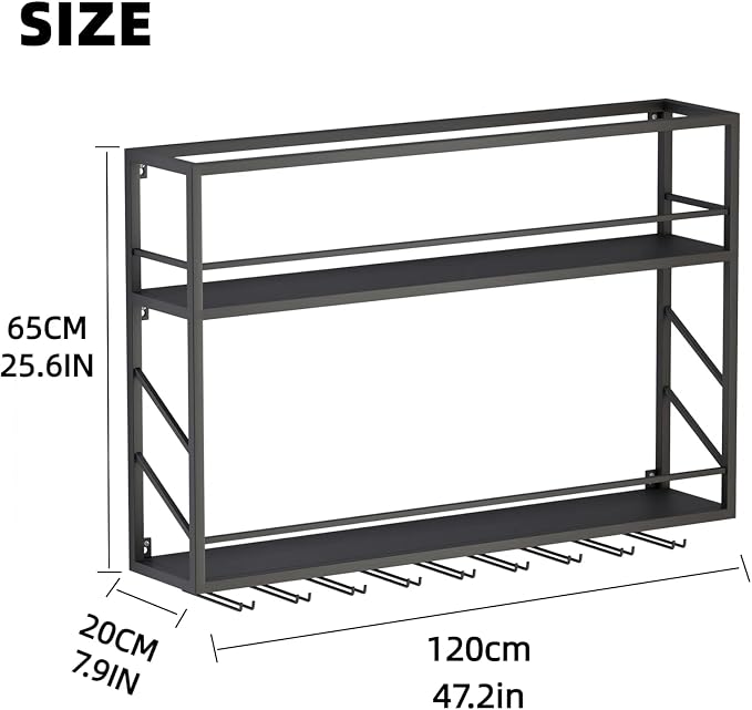 Wall Mounted Wine Rack with Glass Holder，Stylish Mini Floating Bar Shelves - Image 2
